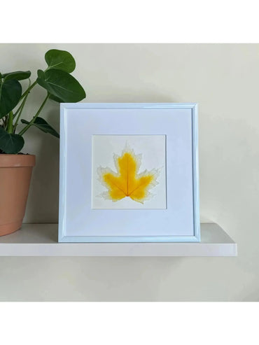 Framed Yellow Glass Maple Leaf Art | Botanical Decor