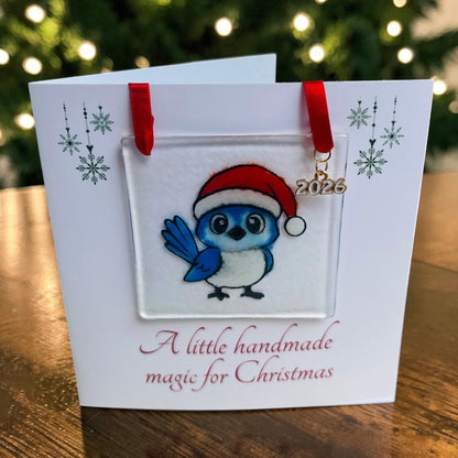 Blue Jay Fused Glass Ornament