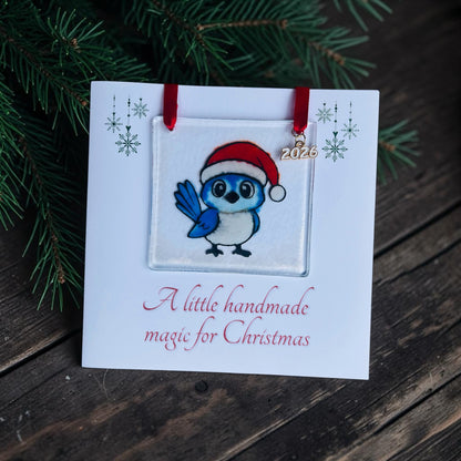 Blue Jay Fused Glass Ornament