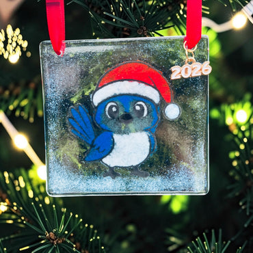 Blue Jay Fused Glass Ornament