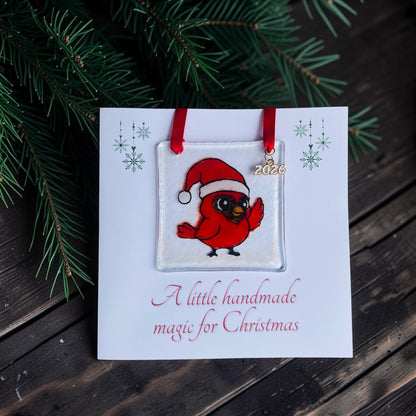 Cardinal Fused Glass Ornament