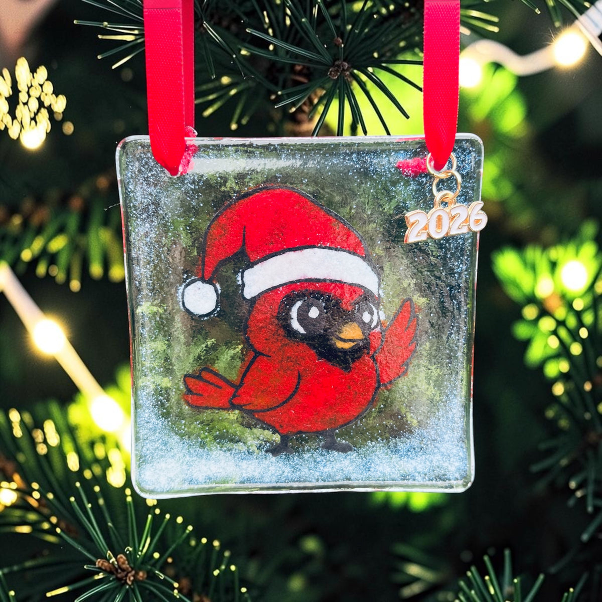 Cardinal Fused Glass Ornament