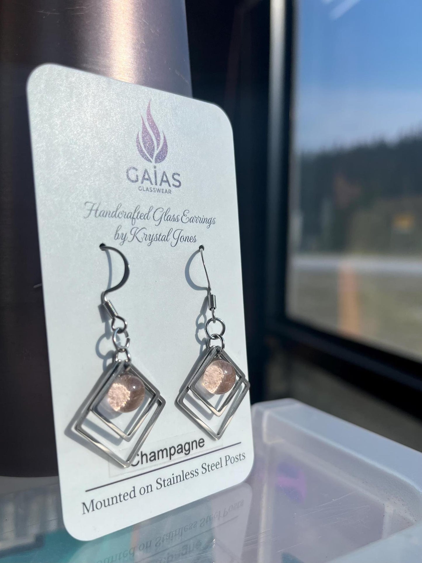 Champagne - Geometric Fused Glass Earring