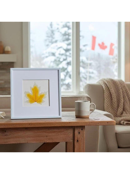 Framed Yellow Glass Maple Leaf Art | Botanical Decor