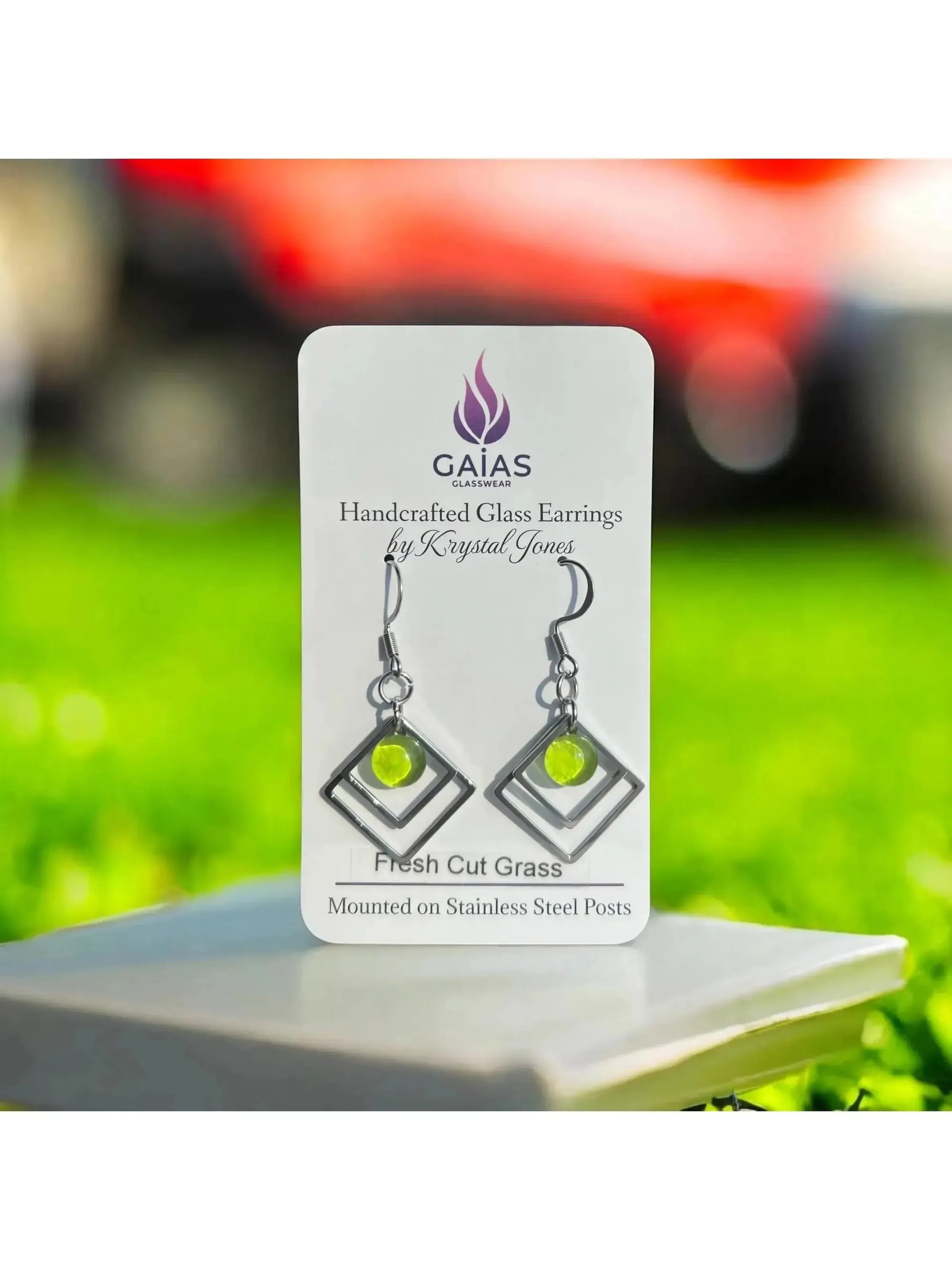 Fresh Cut Grass | Geometric Fused Glass Earring