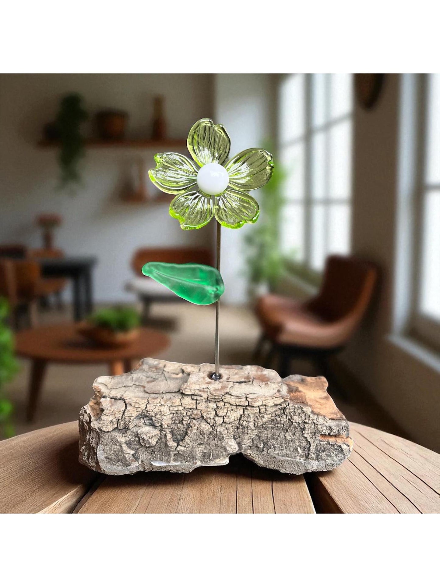 Green Glass Flower Sculpture | Lampworked Botanical Glass Art | Canadian Wildflower Inspired