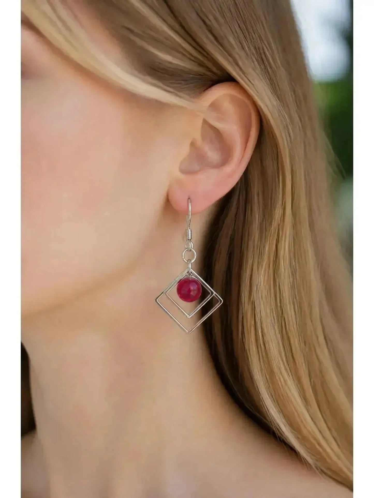 Raspberry | Geometric Fused Glass Earring