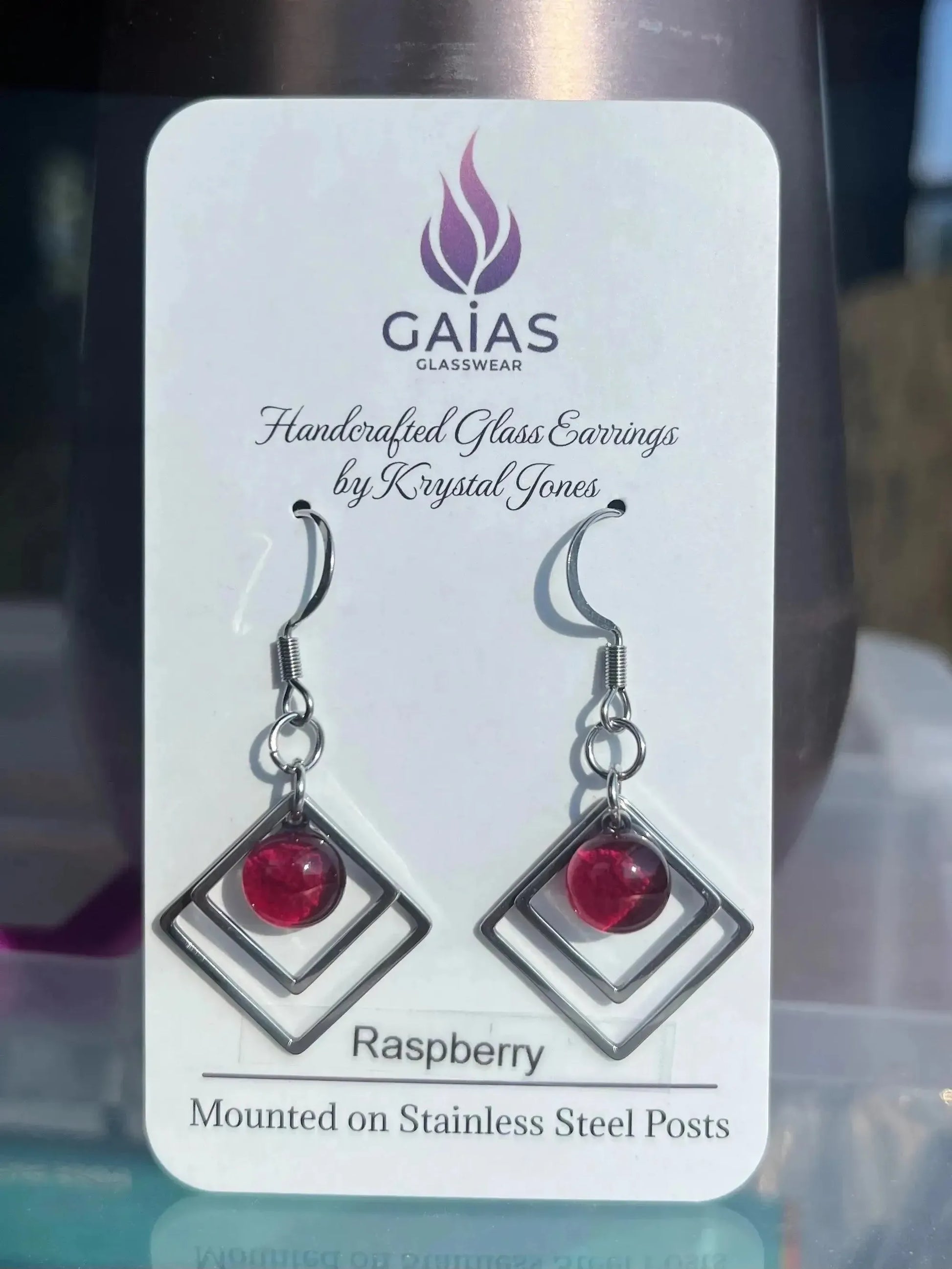 Raspberry | Geometric Fused Glass Earring