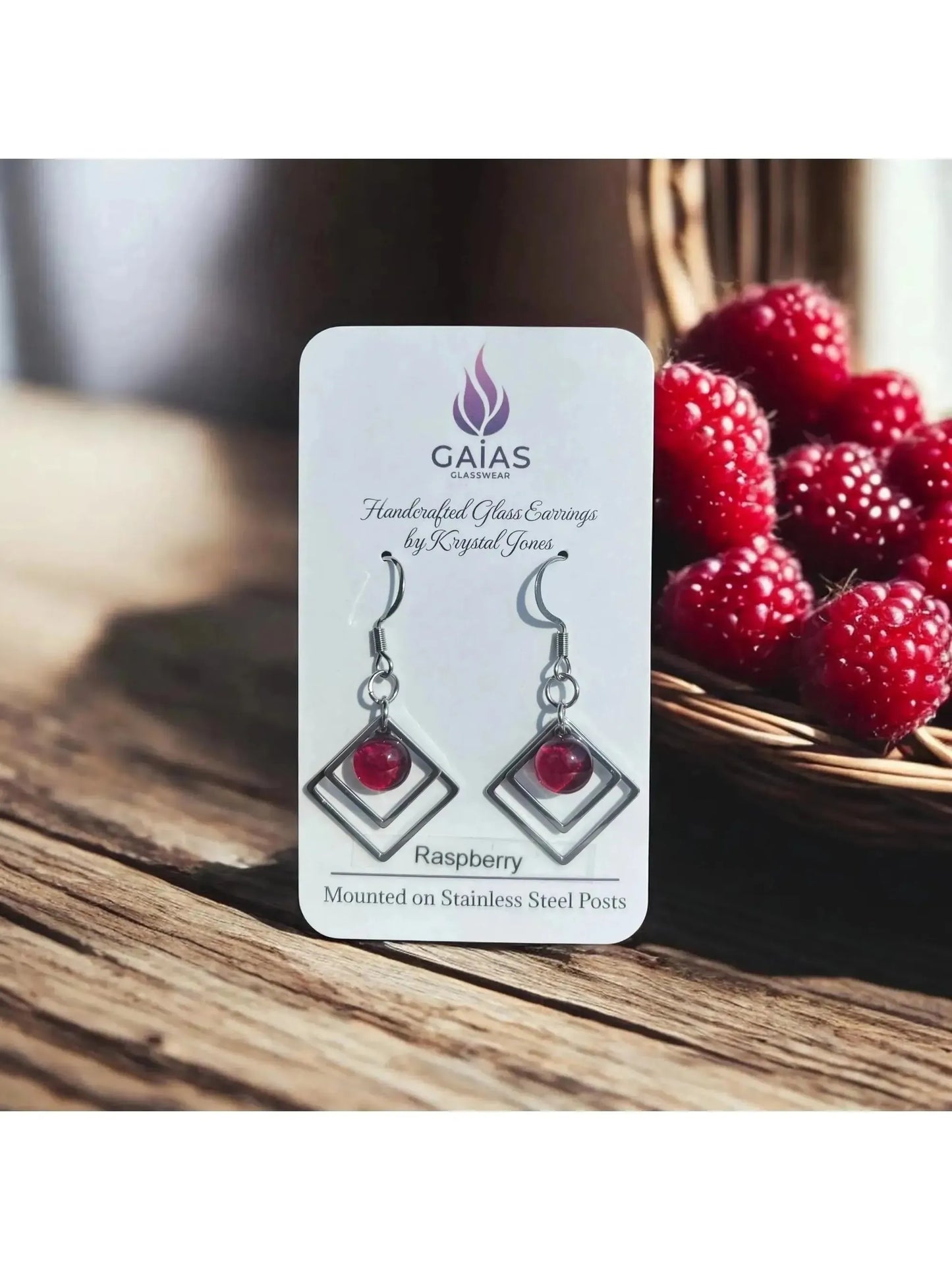 Raspberry | Geometric Fused Glass Earring