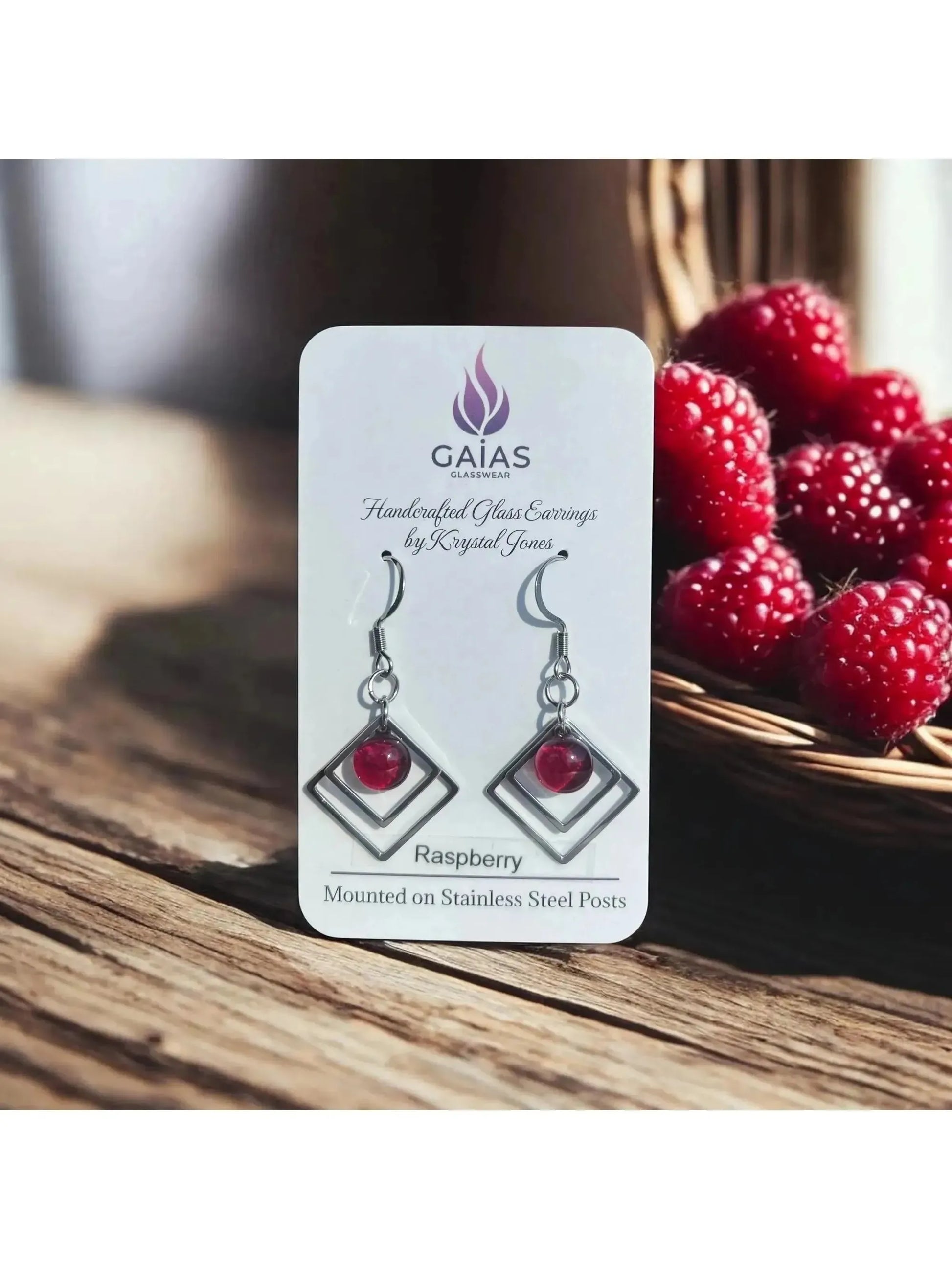 Raspberry | Geometric Fused Glass Earring