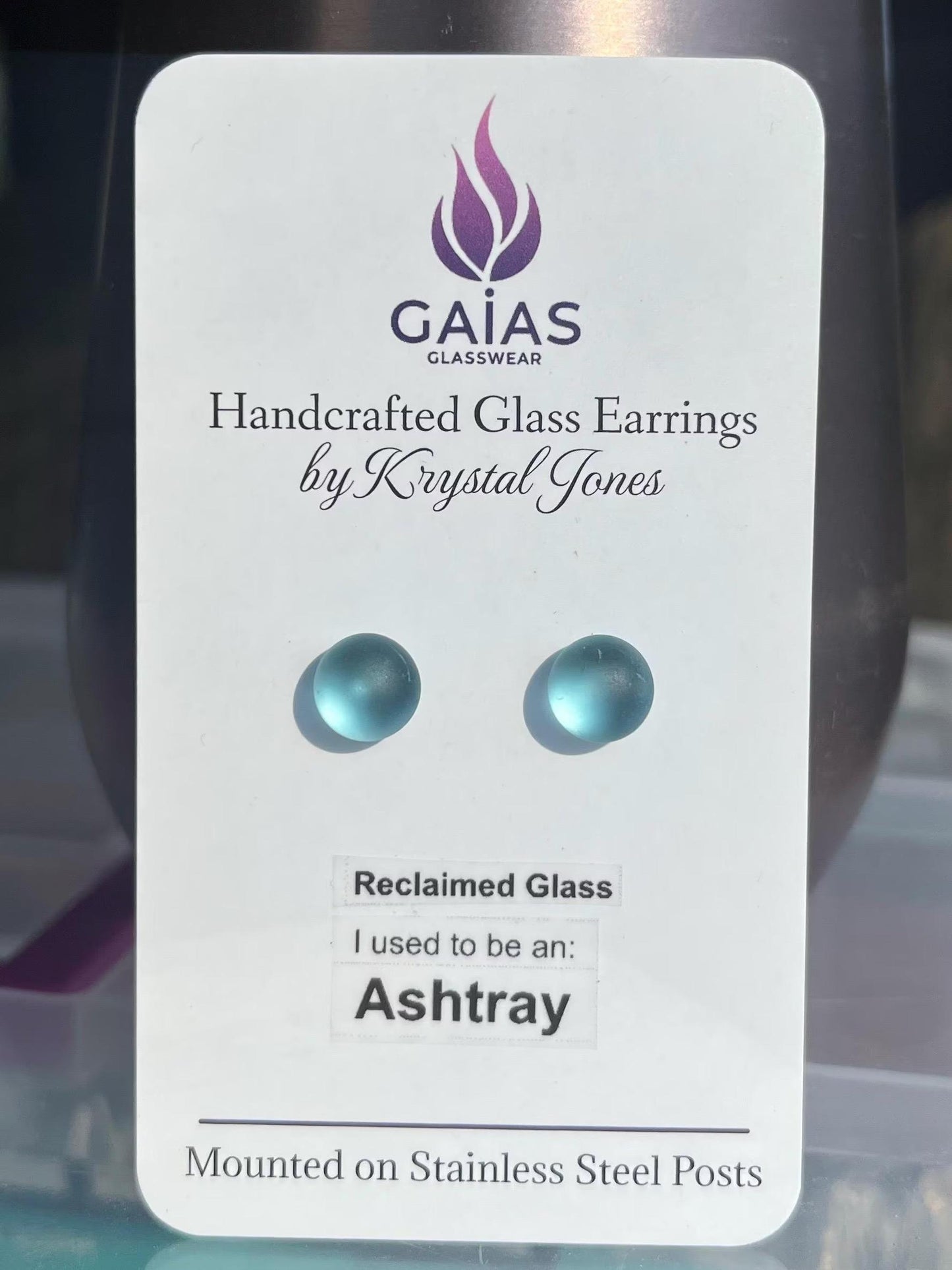 Recycled Earrings | Eco Friendly Glass Studs from Reclaimed Blue Ashtrays