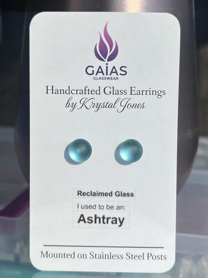 Recycled Earrings | Eco Friendly Glass Studs from Reclaimed Blue Ashtrays