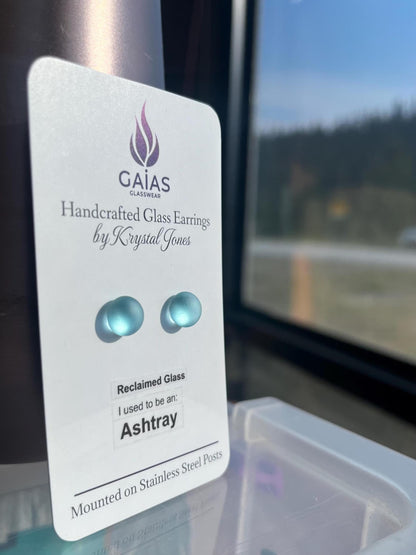 Recycled Earrings | Eco Friendly Glass Studs from Reclaimed Blue Ashtrays