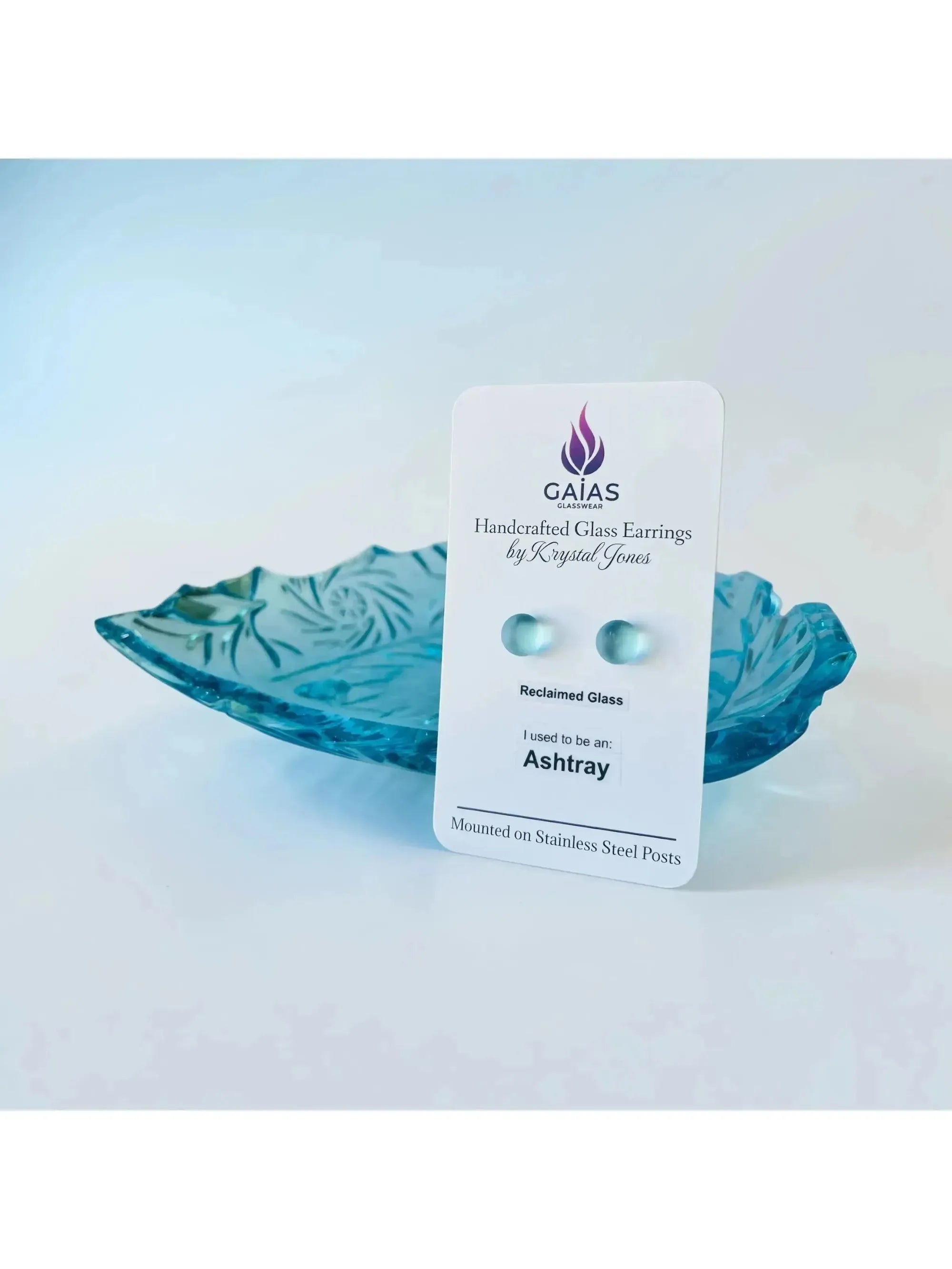 Recycled Earrings | Eco Friendly Glass Studs from Reclaimed Blue Ashtrays