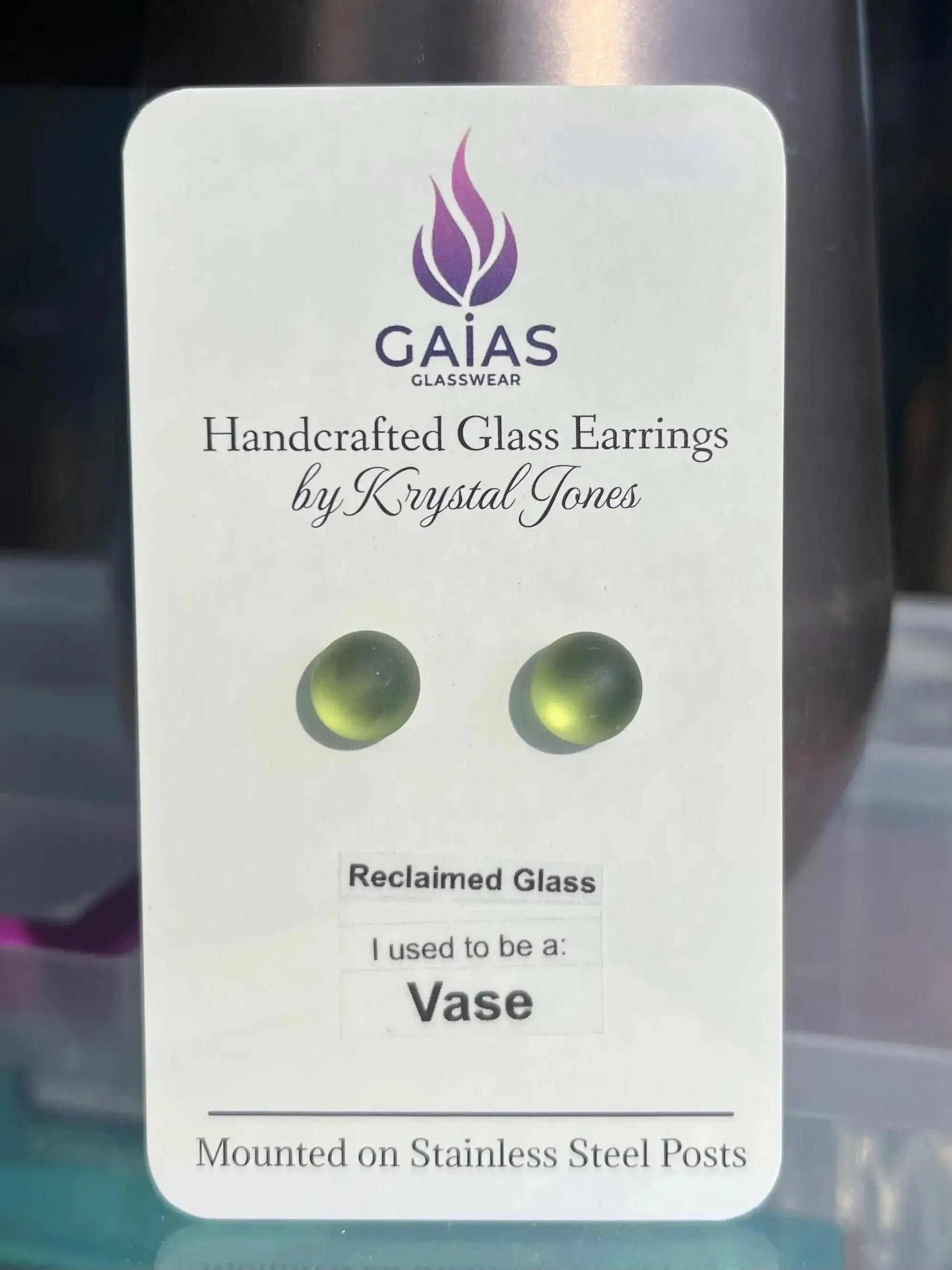 Recycled Earrings | Eco Friendly Glass Studs from Reclaimed Green Vases