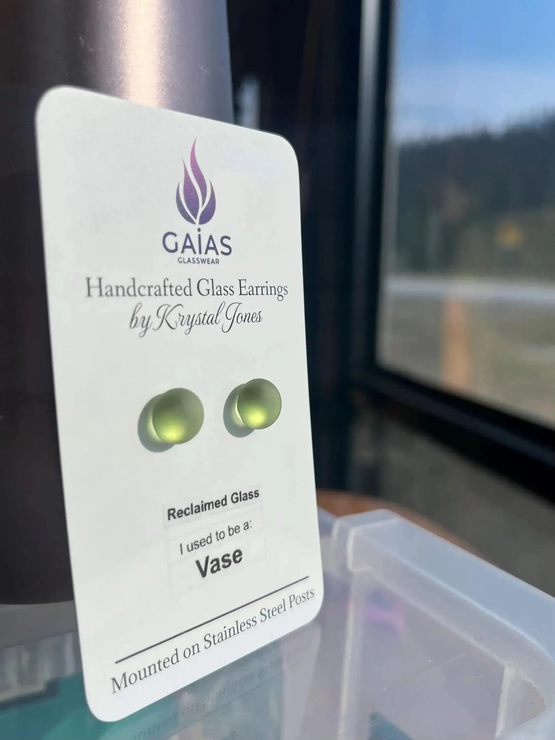 Recycled Earrings | Eco Friendly Glass Studs from Reclaimed Green Vases