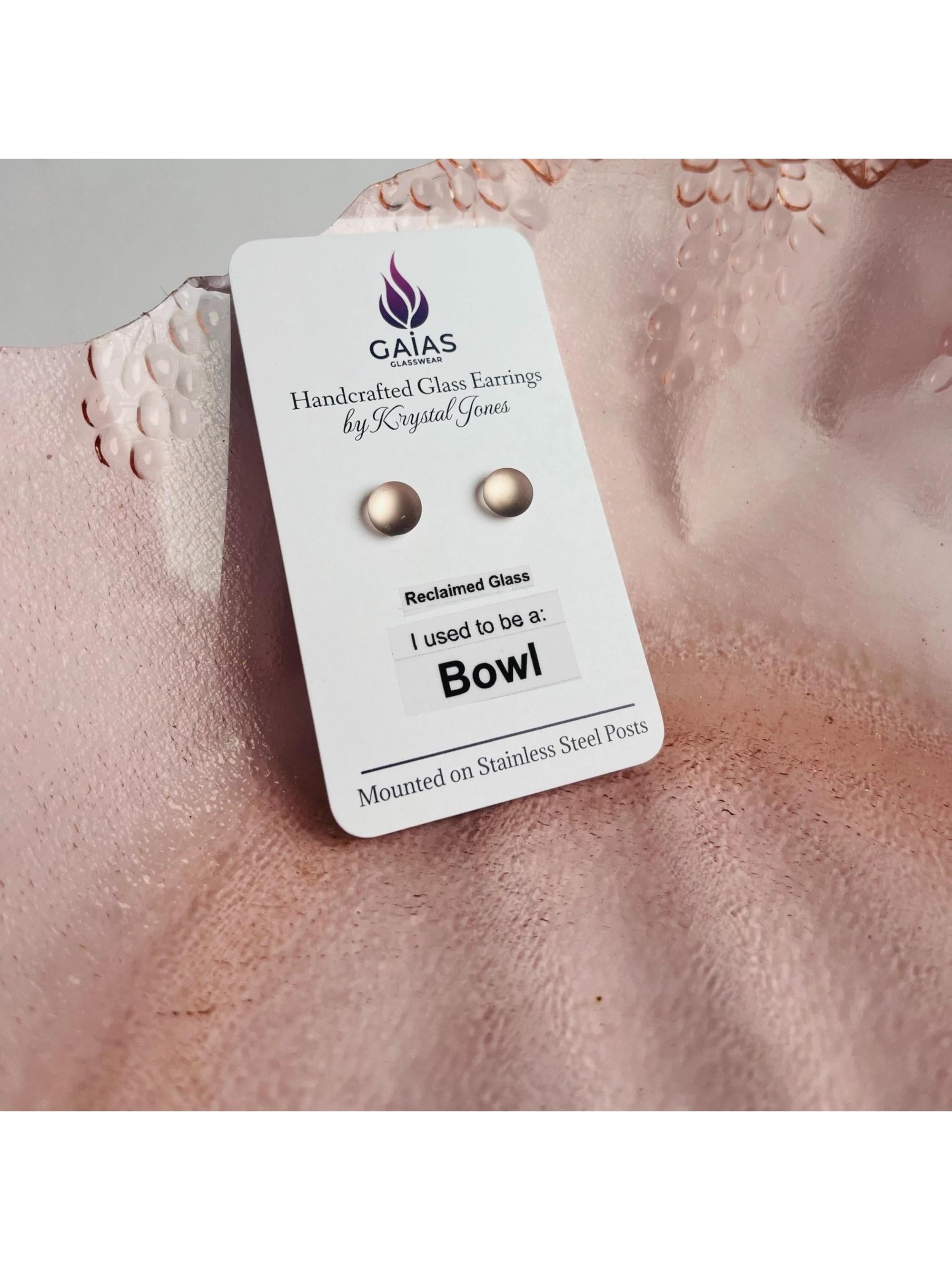 Recycled Earrings | Eco Friendly Glass Studs from Reclaimed Pink Bowls