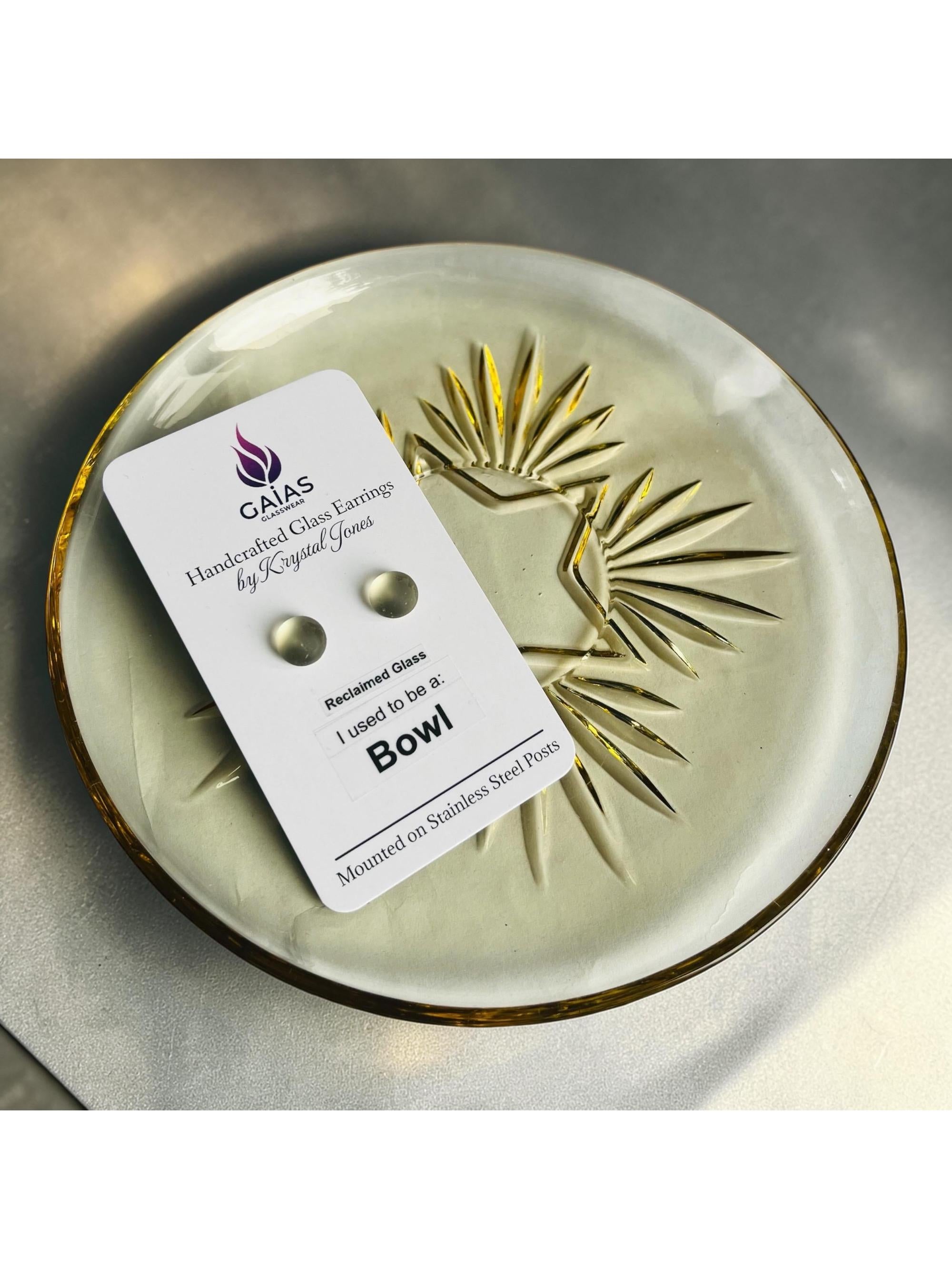 Recycled Earrings | Eco Friendly Glass Studs from Reclaimed Yellow Bowls