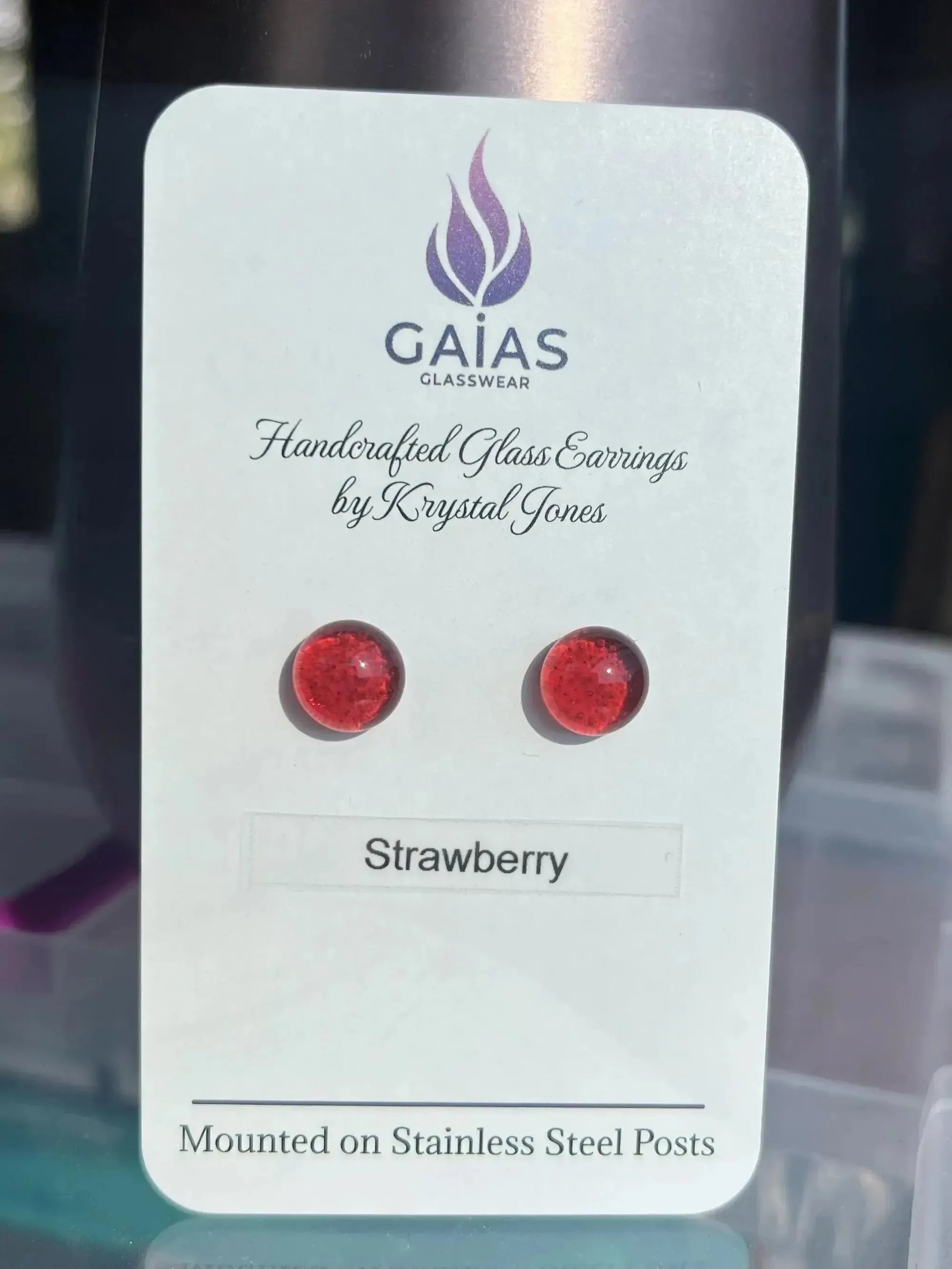 Strawberry | Fused Glass Stud Earring
