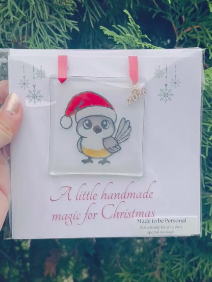 Chickadee Fused Glass Ornament