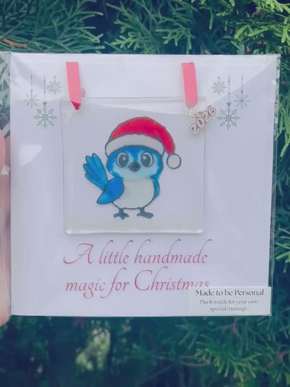 Blue Jay Fused Glass Ornament