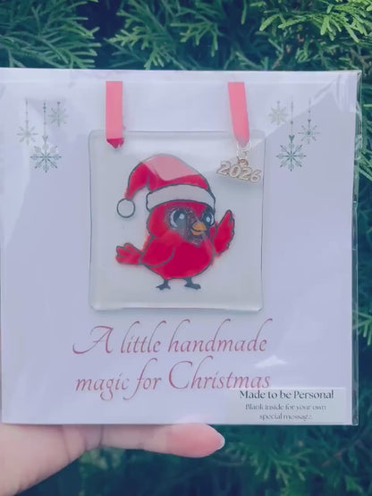 Cardinal Fused Glass Ornament